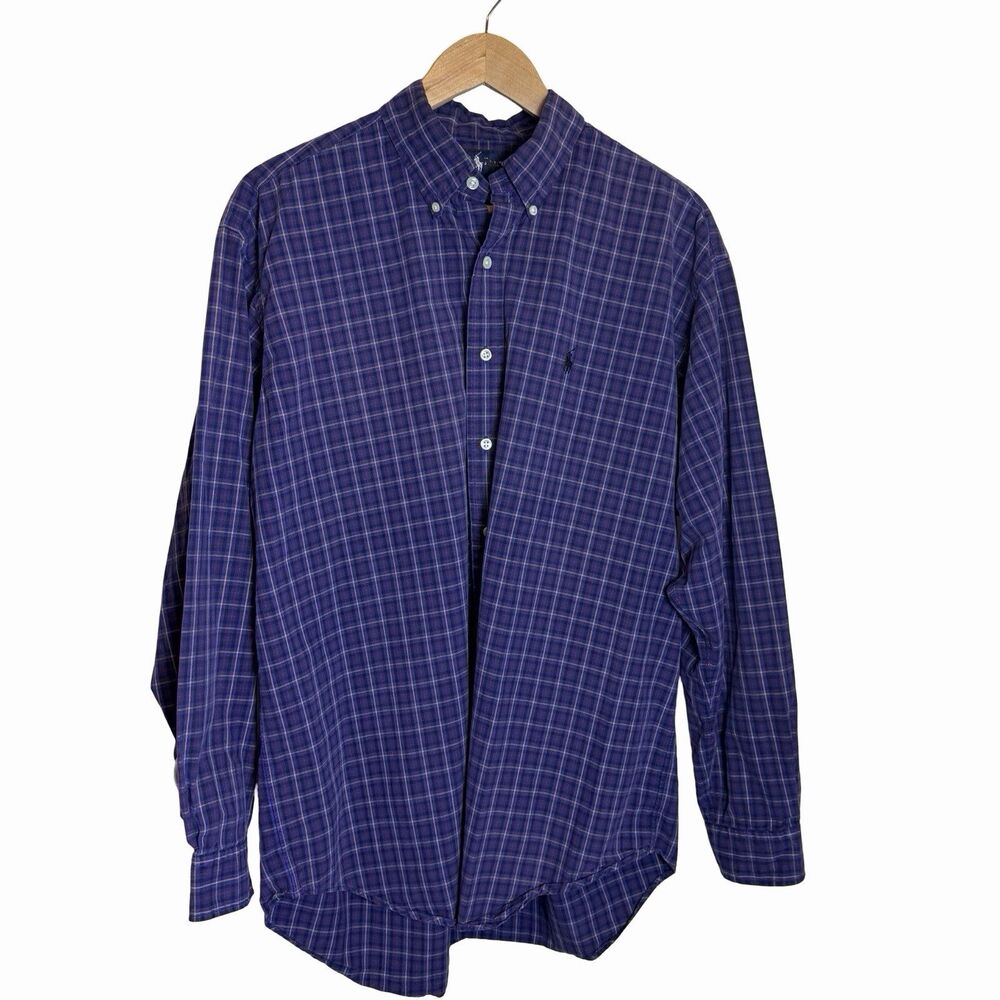 Ralph Lauren Blake Shirt Men's Large Purple Plaid Button Up LS Vintage 80 90